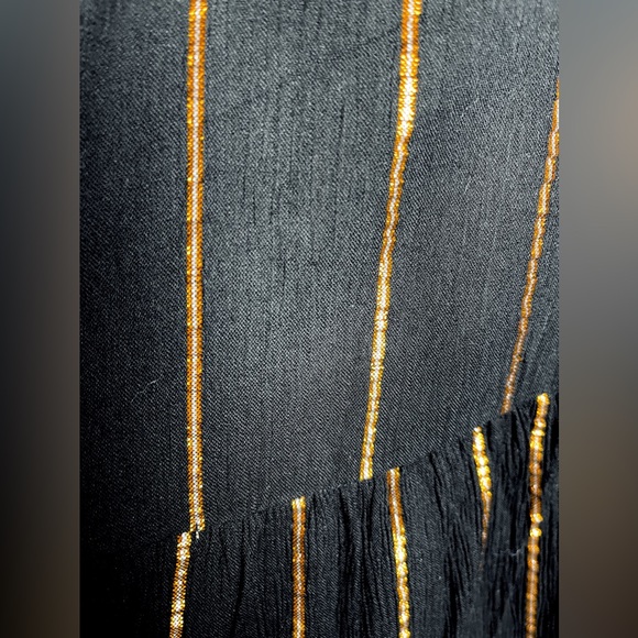 Casual Gold Metallic Striped Loose Relaxed Fit Sleeveless Midi Long Dress - Picture 8 of 8